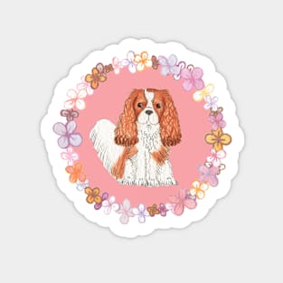 Cavalier King Charles Spaniel - Blenheim Pink Garland Sticker